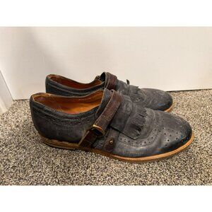 AS 98 Mens Blue Leather Shoes Buckle Fringe Size 42 (8.5/9)EUC